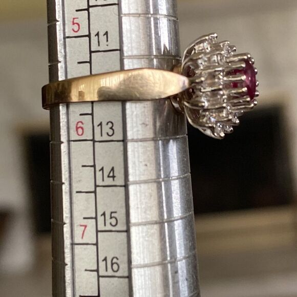 14K Natural Burmese Ruby & Diamond Cluster Ring - Picture 13 of 13